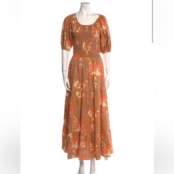 $278 Cleobella Alana Smocked Puff Sleeve Maxi Dress 100% Organic Cotton Small - Picture 7 of 7